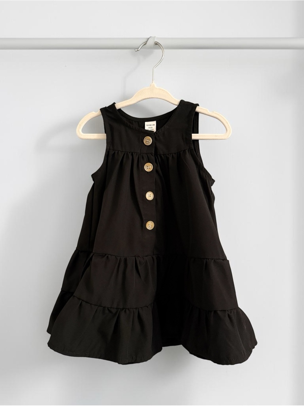 SHEIN Black Sleeveless Tiered Button Dress for Girls